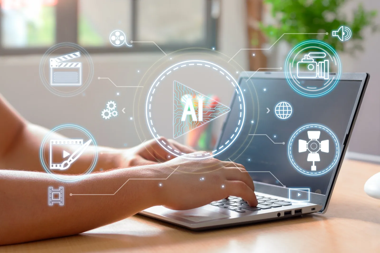 Person using AI tools on a laptop
