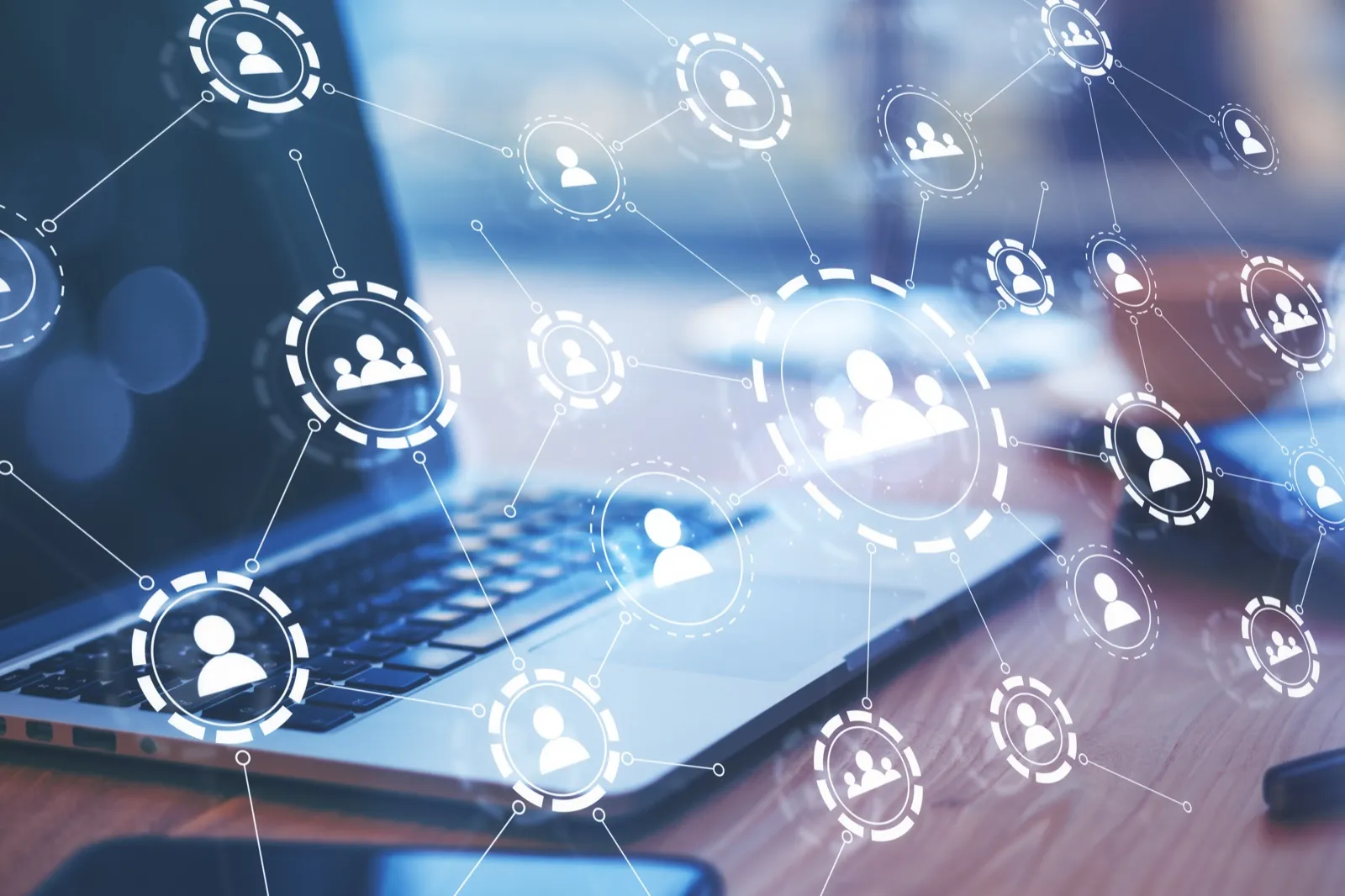 Laptop with digital communication icons